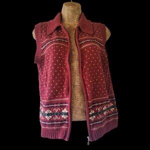 Vintage Burgundy Knit Sweater Vest With Fair Isle Pattern Sleeveless